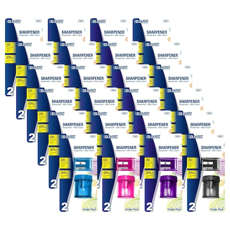 Bazic Products Dual Blade Square Sharpener with Receptacle & Round Receptacle Sharpener, Assorted Colors, 48PK 1931